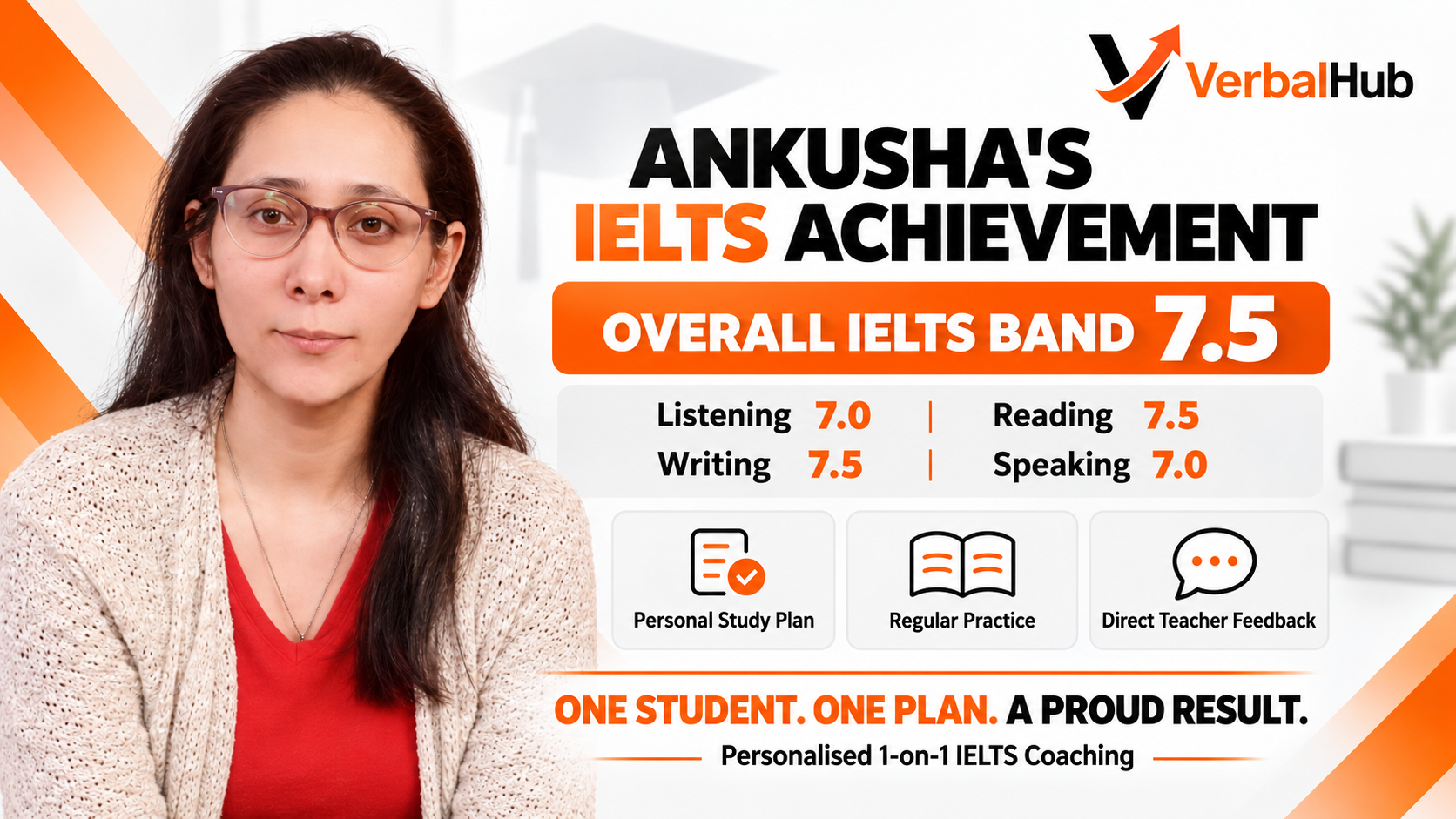 Ankusha's IELTS Achievement - Overall Band 7.5 - VerbalHub