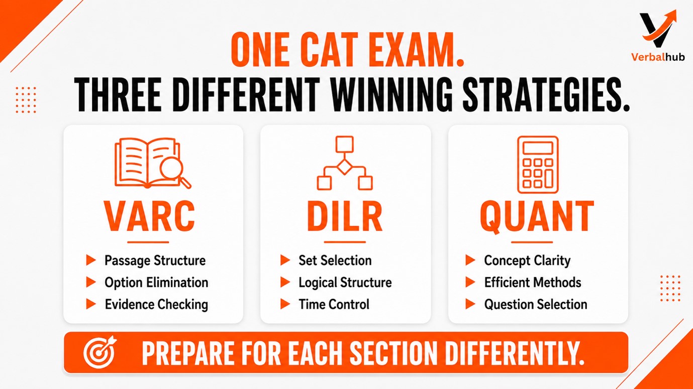 CAT preparation as three separate tests - VARC, DILR and Quant