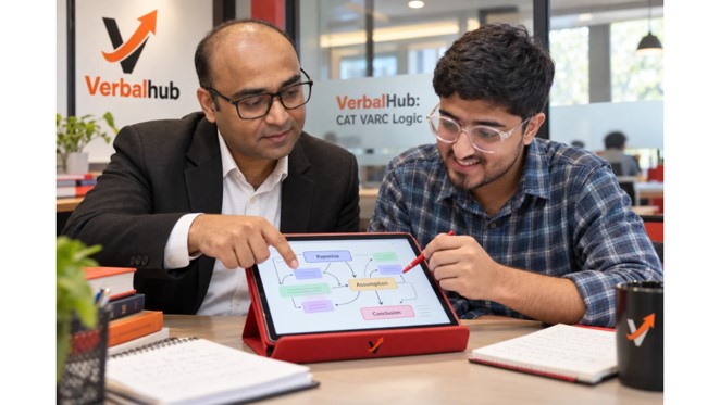 Hasan Sir explaining CAT VARC logic to Tanishq during 1-on-1 mentorship at Verbalhub