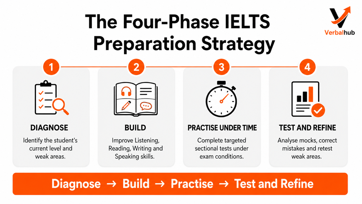 The Four-Phase IELTS Preparation Strategy: Diagnose, Build, Practise, Test and Refine