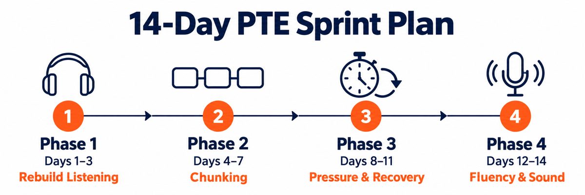 14-Day PTE Repeat Sentence Sprint Plan: rebuild listening, chunking, pressure and recovery, fluency and sound - VerbalHub